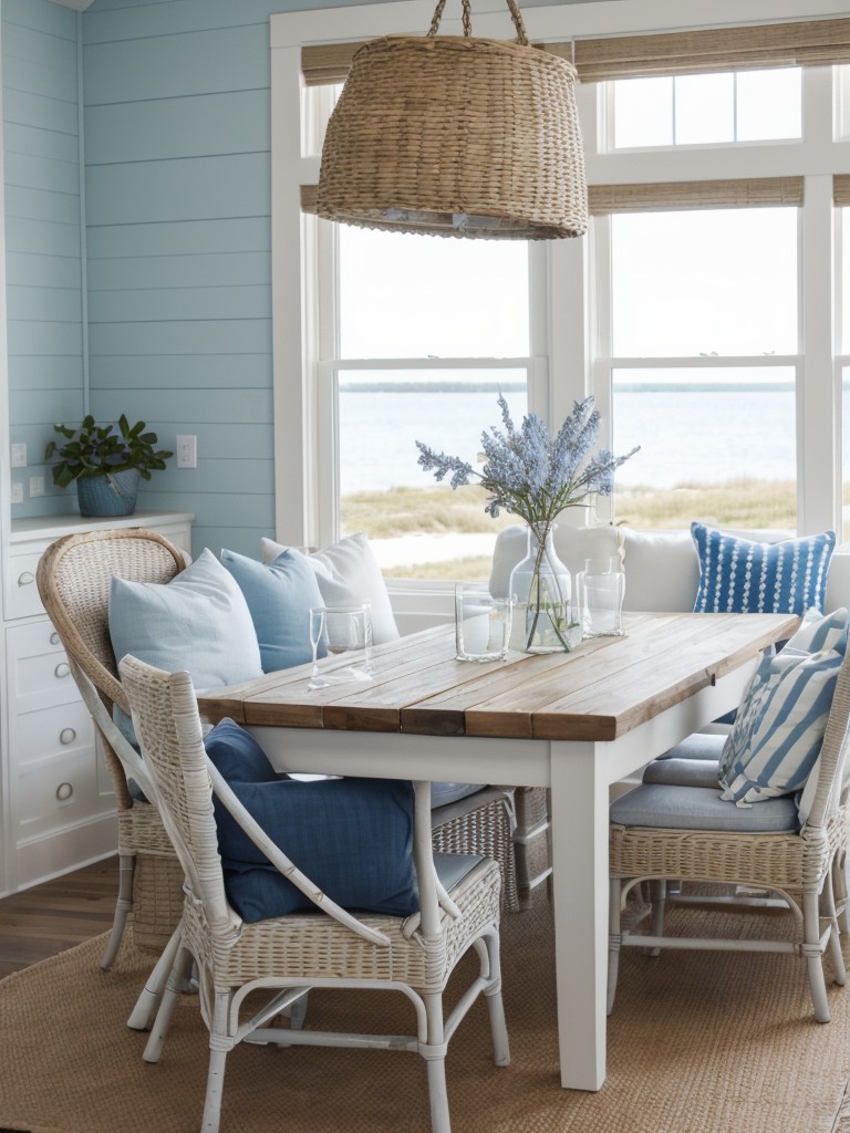 coastal-dining-room-ideas-blue-white-color-palette-nautical-decor-accents-natural-textures-like-rattan-driftwood
