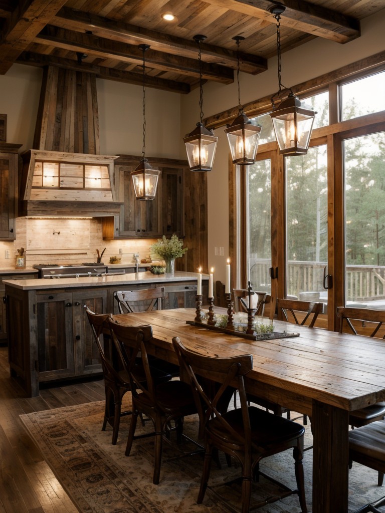 rustic-dining-room-ideas-reclaimed-wood-furniture-farmhouse-style-decor-cozy-lighting-fixtures-like-chandeliers-lanterns