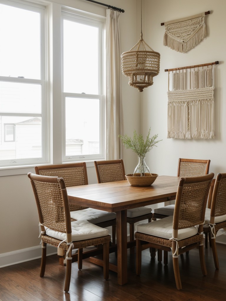incorporating-floor-cushions-macrame-wall-hangings-mismatched-dining-chairs