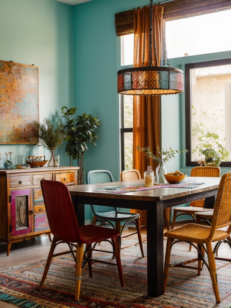 bohemian-dining-room-ideas-eclectic-furniture-vibrant-colors-array-textures-free-spirited-artistic-vibe