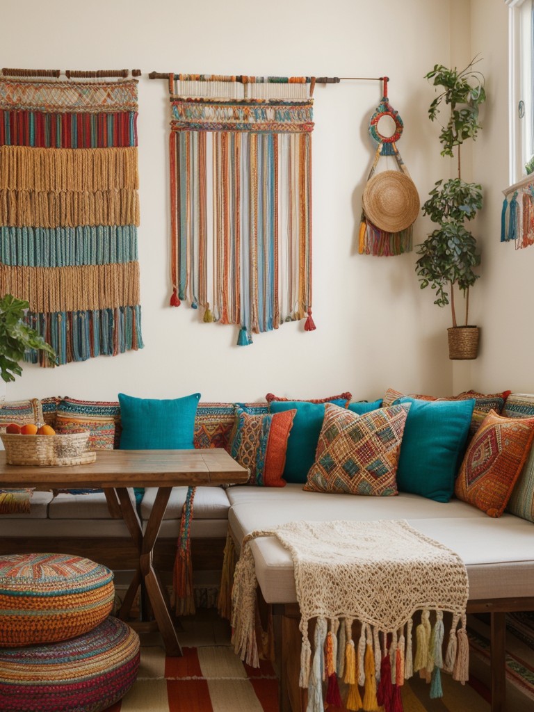 bohemian-dining-room-ideas-eclectic-decor-vibrant-colors-relaxed-atmosphere-using-macrame-wall-hangings-floor-cushions-colorful-textiles