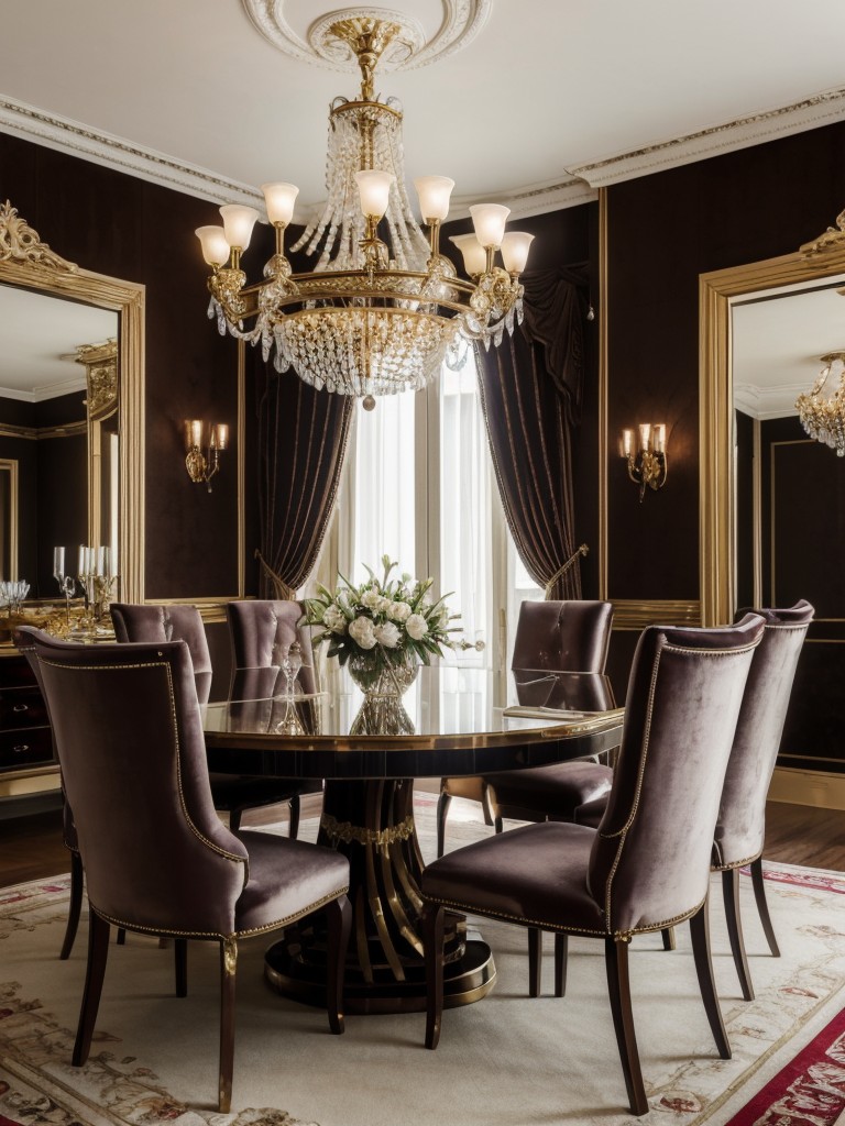 glamorous-dining-room-ideas-glamorous-chandelier-velvet-upholstery-metallic-accents-touch-luxury