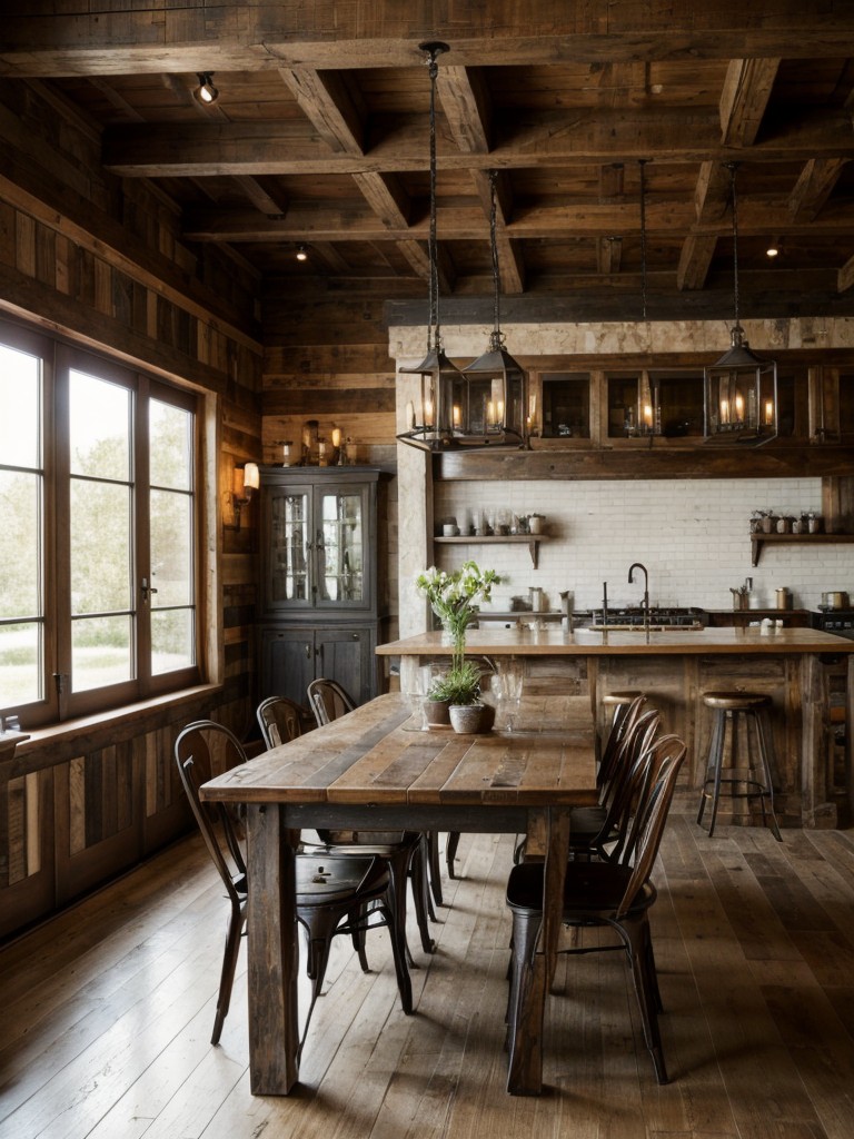 rustic-chic-dining-room-ideas-mix-vintage-modern-elements-distressed-wood-furniture-antique-inspired-decor