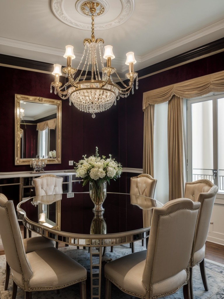 glamorous-dining-room-ideas-luxurious-chandeliers-mirrored-surfaces-velvet-upholstery