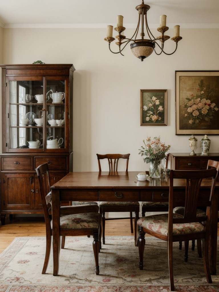 vintage-inspired-dining-room-ideas-antique-furniture-floral-patterns-vintage-artwork
