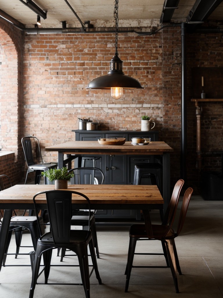 industrial-dining-room-ideas-exposed-brick-raw-materials-edgy-lighting-fixtures