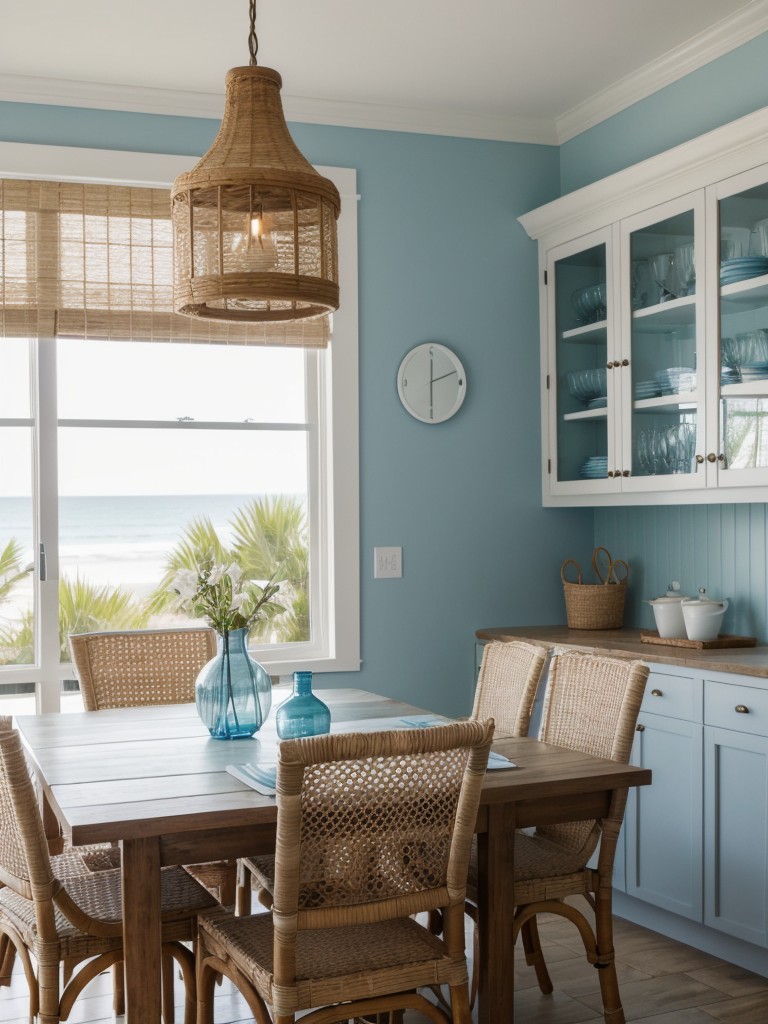 coastal-dining-room-inspiration-beachy-decor-light-shades-blue-natural-textures-like-rattan-sisal