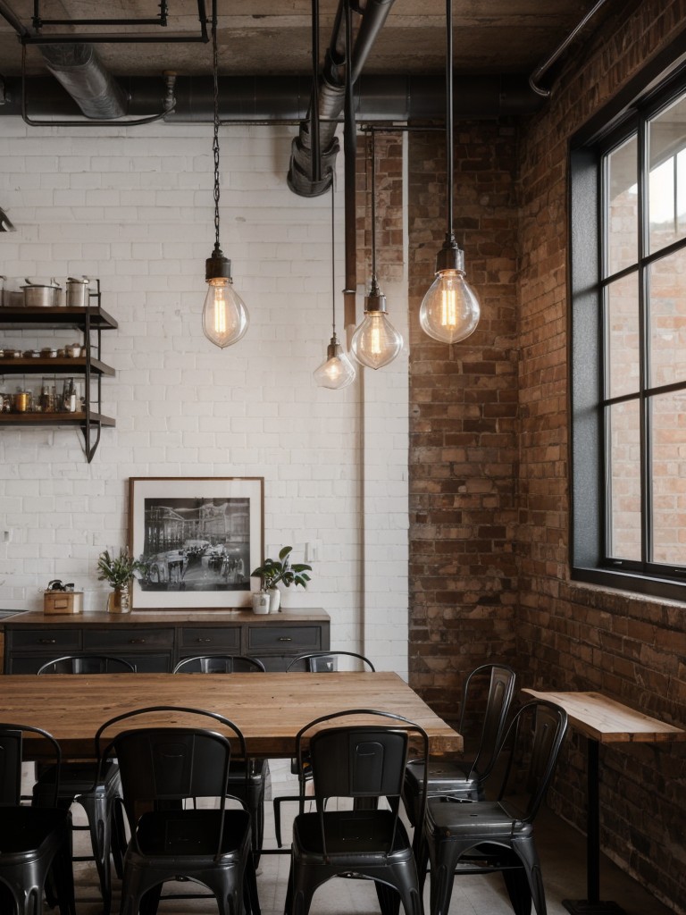 industrial-chic-dining-room-design-exposed-brick-walls-metal-accents-vintage-inspired-lighting-fixtures