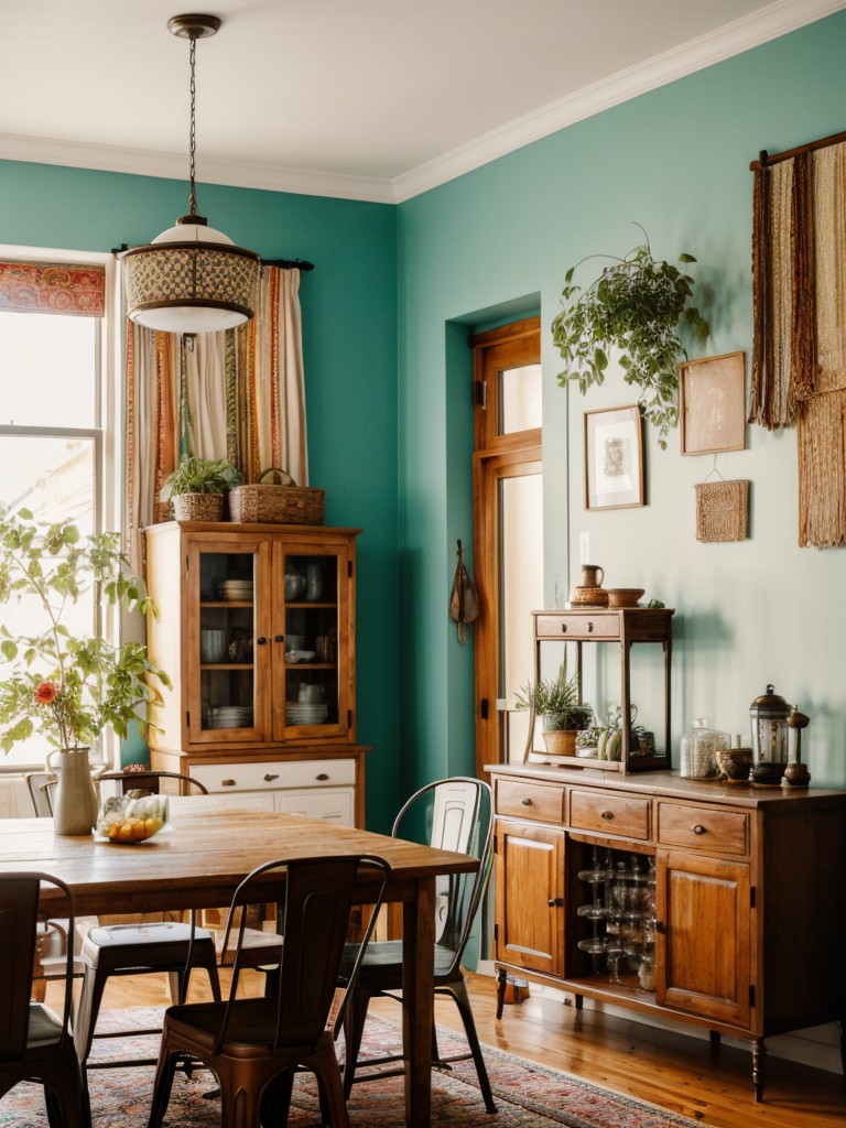 bohemian-dining-room-ideas-relaxed-eclectic-vibe-showcasing-mix-vintage-furniture-global-accents-vibrant-colors-patterns