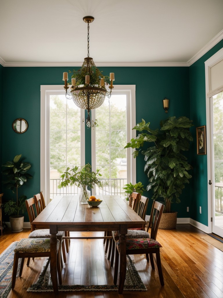 bohemian-dining-room-ideas-eclectic-furniture-colorful-patterns-abundance-plants-relaxed-lively-atmosphere