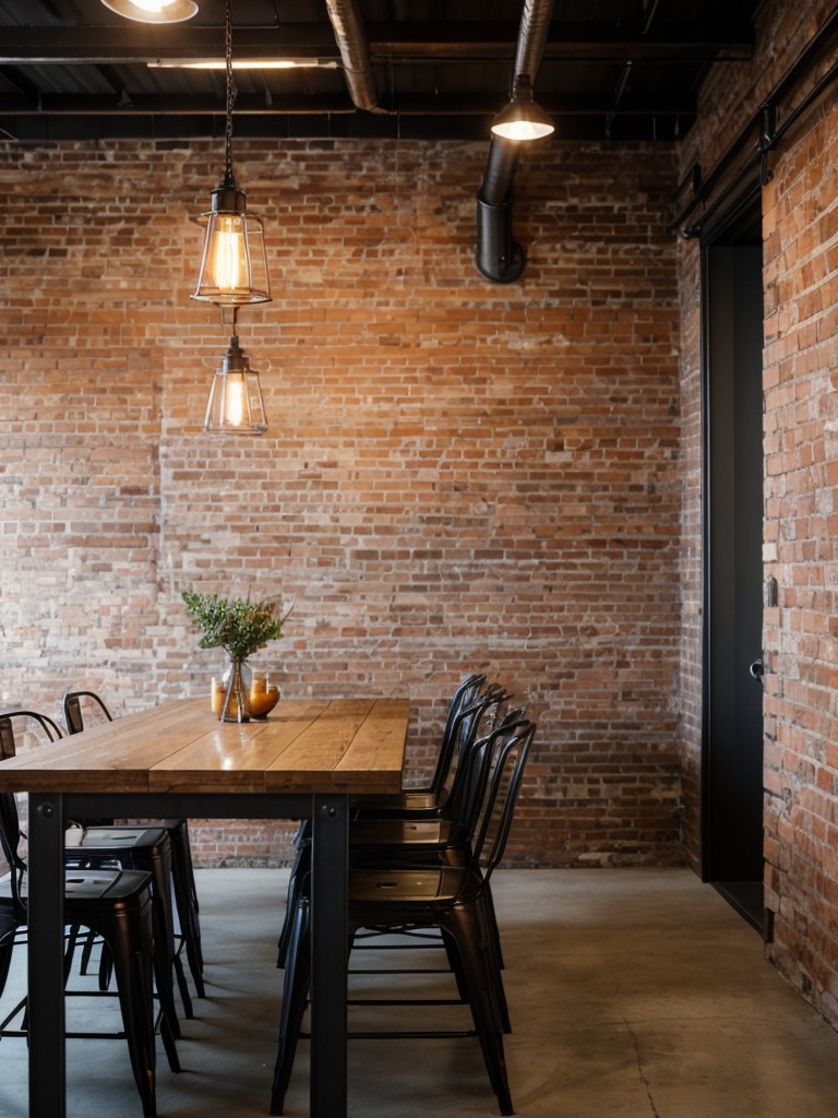 industrial-dining-room-ideas-exposed-brick-walls-metal-accents-vintage-inspired-lighting-fixtures-trendy-edgy-feel