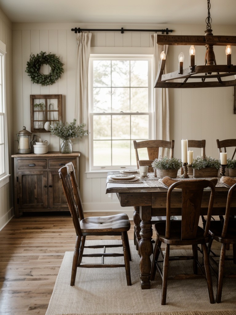 farmhouse-dining-room-ideas-cozy-inviting-atmosphere-incorporating-rustic-wood-furniture-floral-patterns-farmhouse-style-lighting