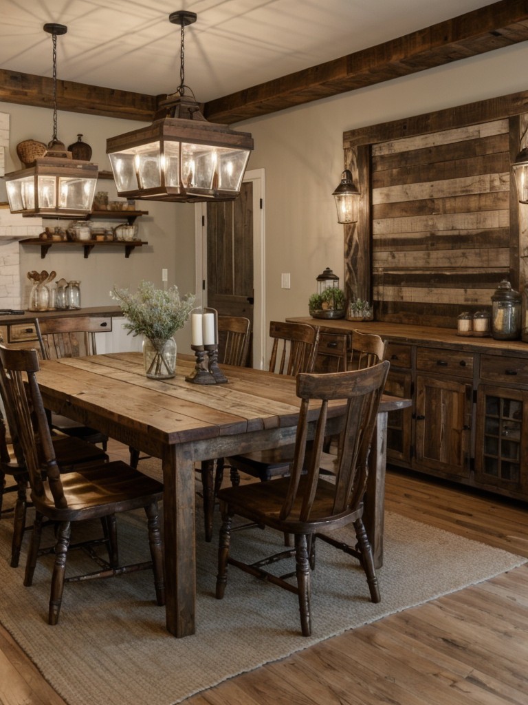 rustic-farmhouse-dining-room-ideas-featuring-distressed-wood-furniture-vintage-inspired-lighting-fixtures-country-inspired-accents-like-mason-jar-cent