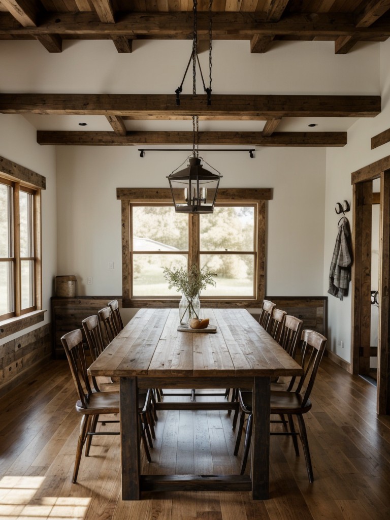 rustic-dining-room-ideas-farmhouse-inspired-design-exposed-wooden-beams-vintage-furniture-pieces
