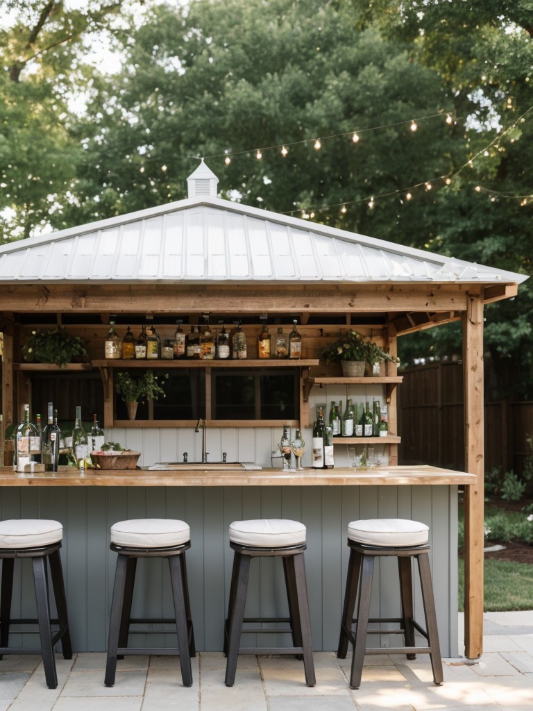 build-diy-outdoor-bar-countertop-stools-shelving-hosting-backyard-cocktail-parties
