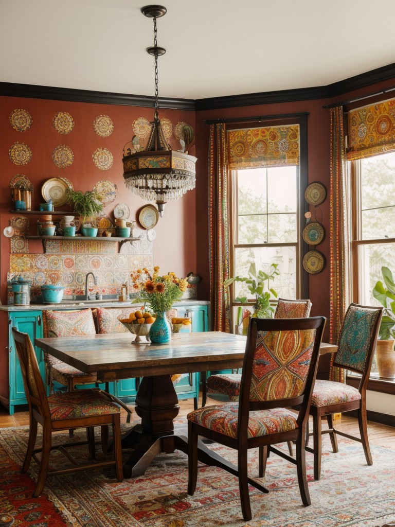 bohemian-style-dining-room-eclectic-furniture-vibrant-patterns-array-textiles-relaxed-vibrant-atmosphere