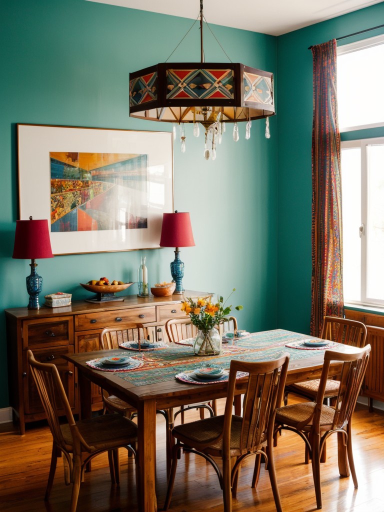 bohemian-dining-room-ideas-eclectic-furniture-bold-patterns-vibrant-colors-relaxed-unconventional-vibe
