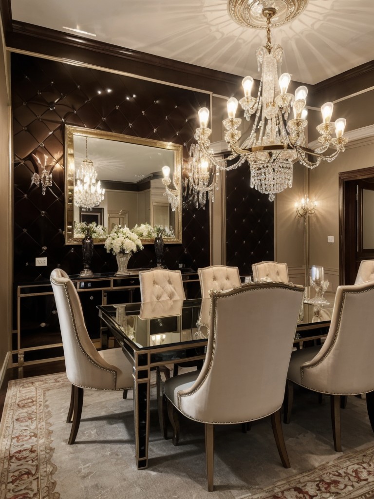 elegant-dining-room-ideas-crystal-chandelier-luxurious-velvet-chairs-mirrored-accent-wall-touch-glamour