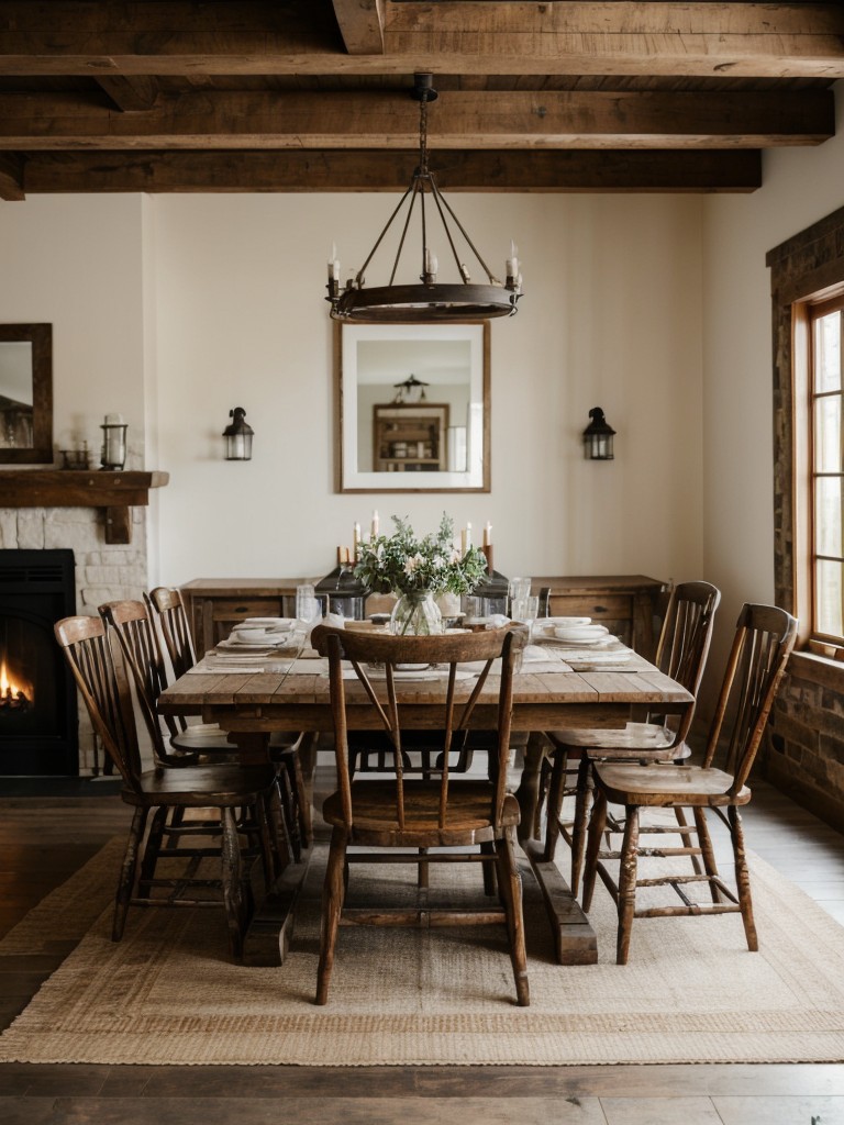 rustic-farmhouse-dining-room-ideas-distressed-wood-table-vintage-inspired-chairs-cozy-fireplace-warm-inviting-ambiance