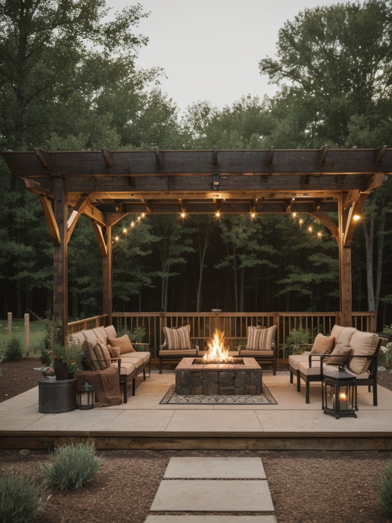 rustic-backyard-ideas-salvaged-wood-pergola-vintage-metal-furniture-cozy-fire-pit-area-charming-nostalgic-atmosphere