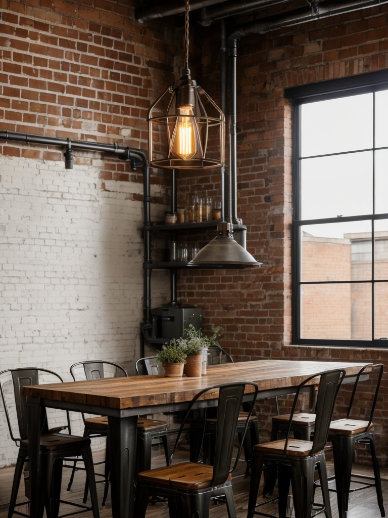 industrial-dining-room-ideas-raw-edgy-aesthetic-exposed-brick-walls-metal-accents-featuring-industrial-style-dining-table-vintage-pendant-lights-metal