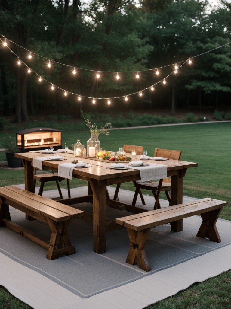 tips-transforming-unused-space-into-cozy-outdoor-dining-area-homemade-picnic-table-string-lights