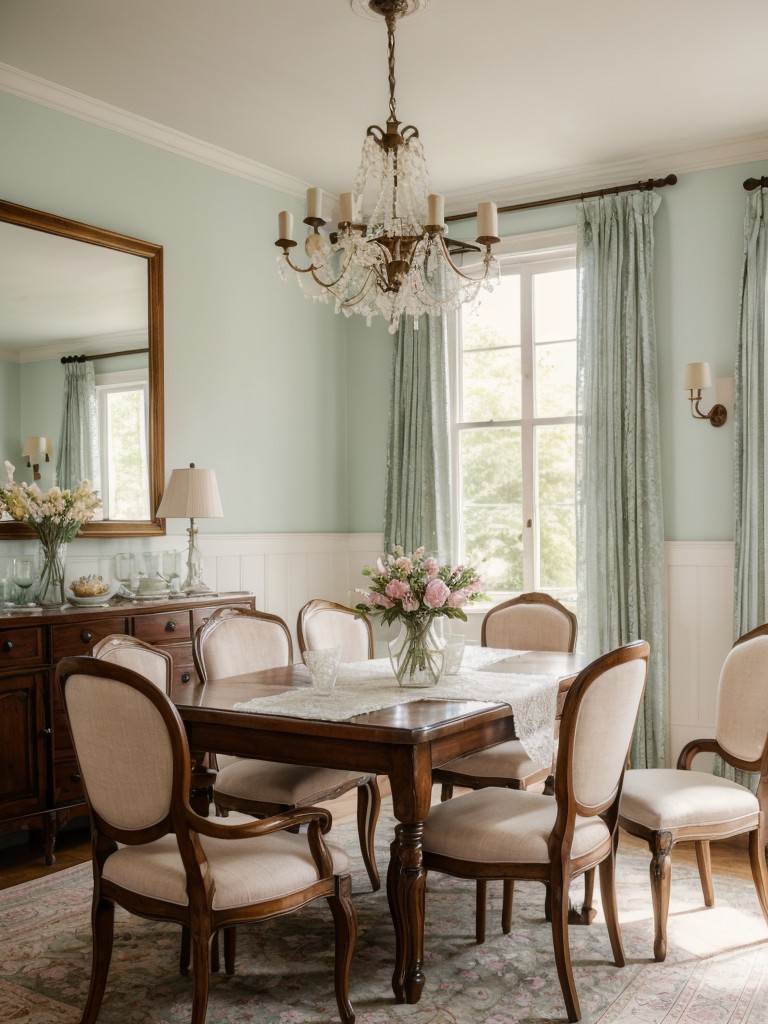 vintage-dining-room-ideas-antique-furniture-soft-pastel-colors-delicate-feminine-accents-like-lace-floral-patterns