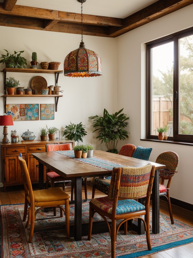 bohemian-dining-room-ideas-vibrant-colors-eclectic-patterns-mix-vintage-global-inspired-decor-free-spirited-vibe