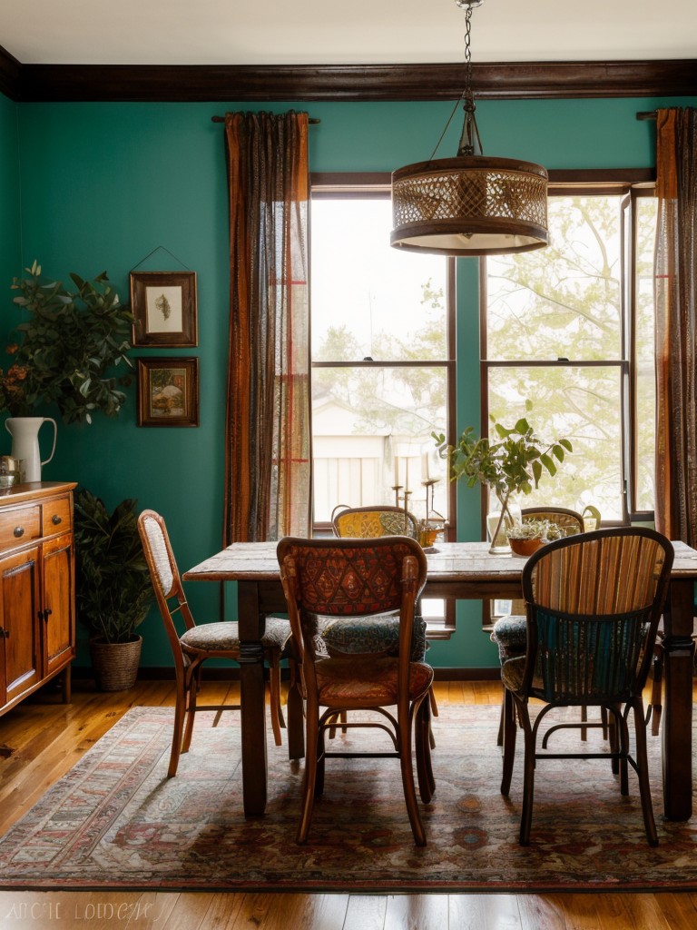 bohemian-dining-room-ideas-eclectic-mix-colors-patterns-textures-incorporating-vintage-furniture-global-inspired-decor