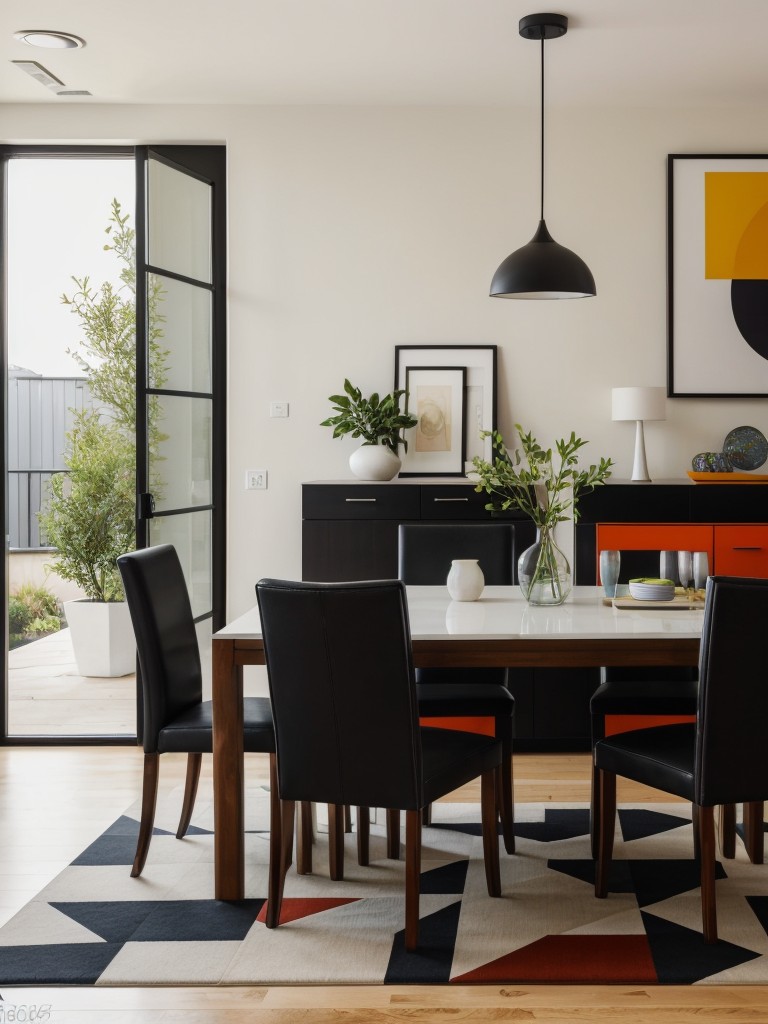 contemporary-dining-room-ideas-sleek-furniture-geometric-patterns-bold-pops-color-modern-stylish-look