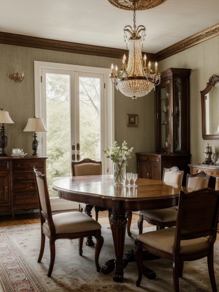 vintage-dining-room-ideas-antique-furniture-ornate-chandeliers-vintage-inspired-wallpaper-creating-elegant-timeless-ambiance