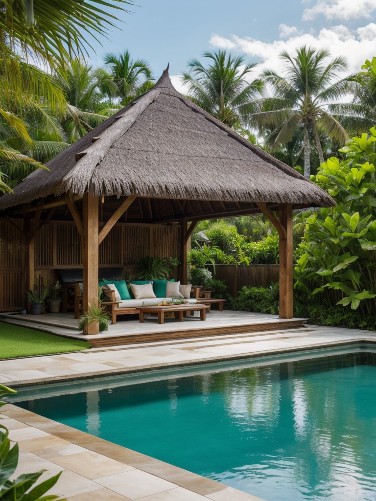 tropical-backyard-design-ideas-lush-greenery-swimming-pool-thatched-roof-gazebo
