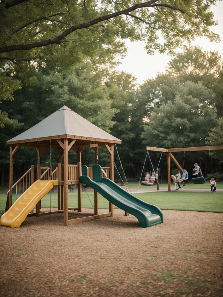 family-friendly-backyard-playground-ideas-swing-set-trampoline-soft-rubber-ground-covering