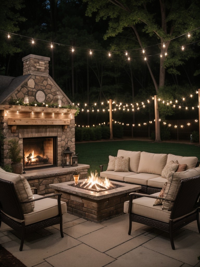 romantic-backyard-date-night-ideas-string-lights-cozy-outdoor-fireplace-romantic-dining-area