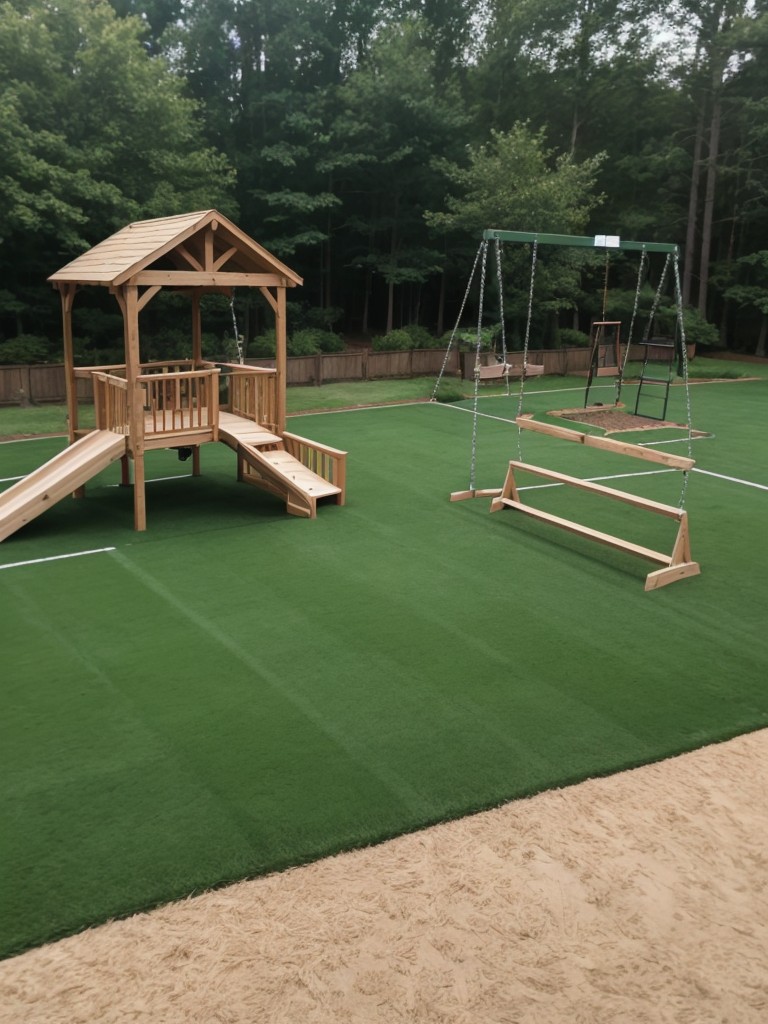 frontyard-play-area-ideas-families-children-using-swing-set-sandbox-artificial-turf-safety-easy-maintenance