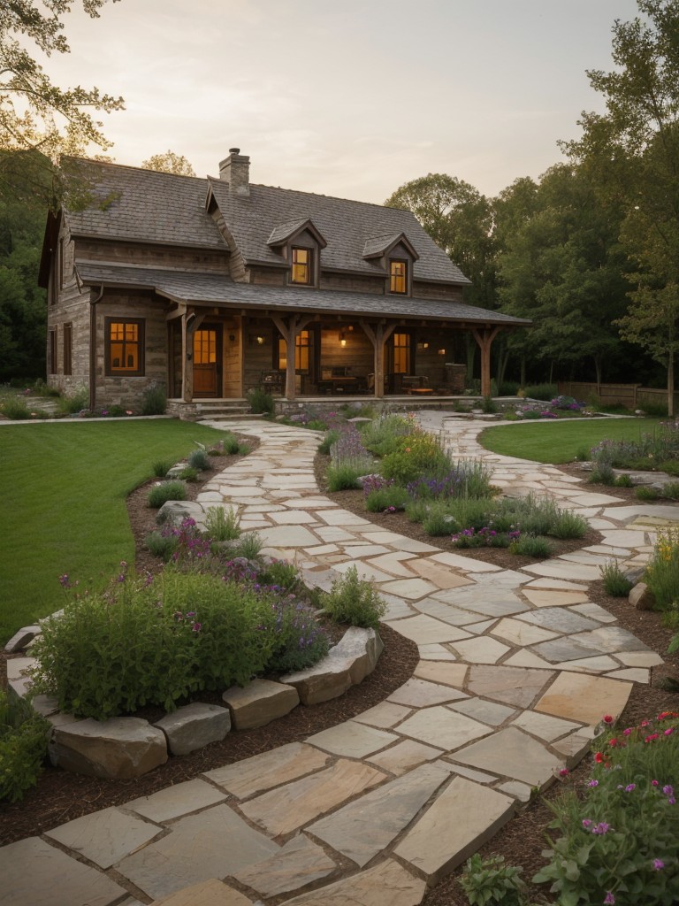 rustic-frontyard-landscaping-ideas-countryside-charm-using-stone-pathways-wooden-fences-wildflower-gardens