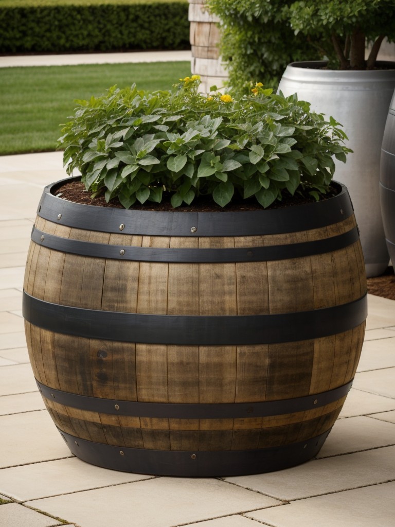make-statement-using-discarded-wine-barrels-decorative-planters-frontyard