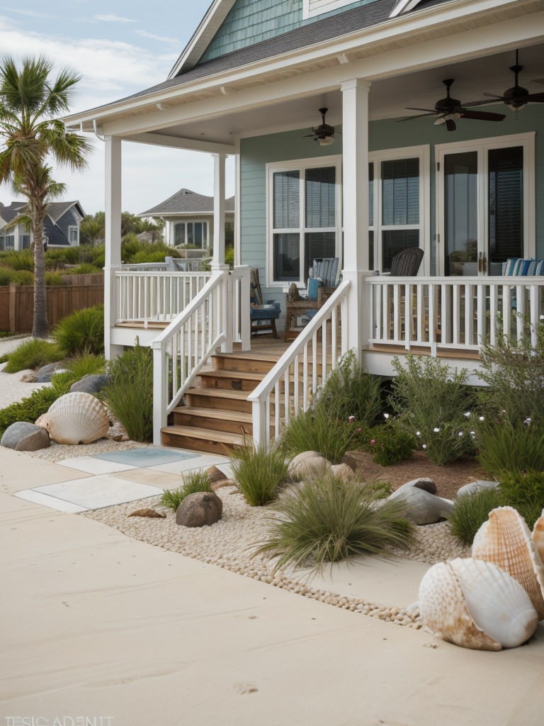 coastal-frontyard-ideas-beachy-accents-like-seashells-driftwood-nautical-themed-outdoor-decor