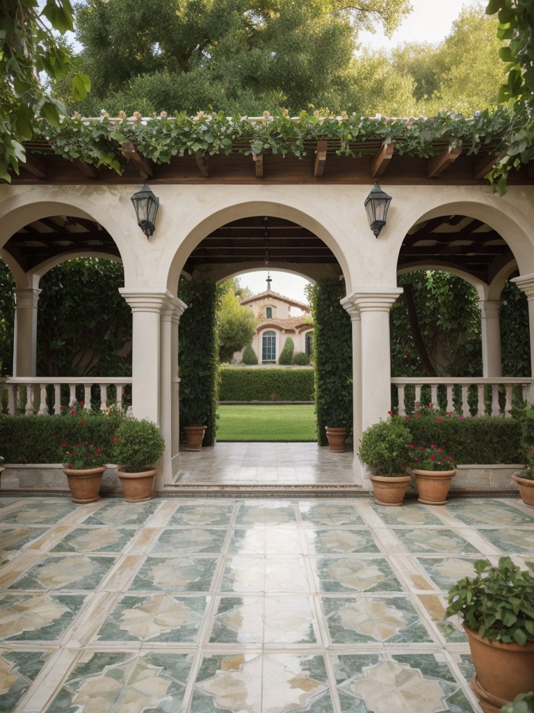 mediterranean-frontyard-ideas-vibrant-tiles-ivy-covered-walls-pergola-touch-old-world-charm