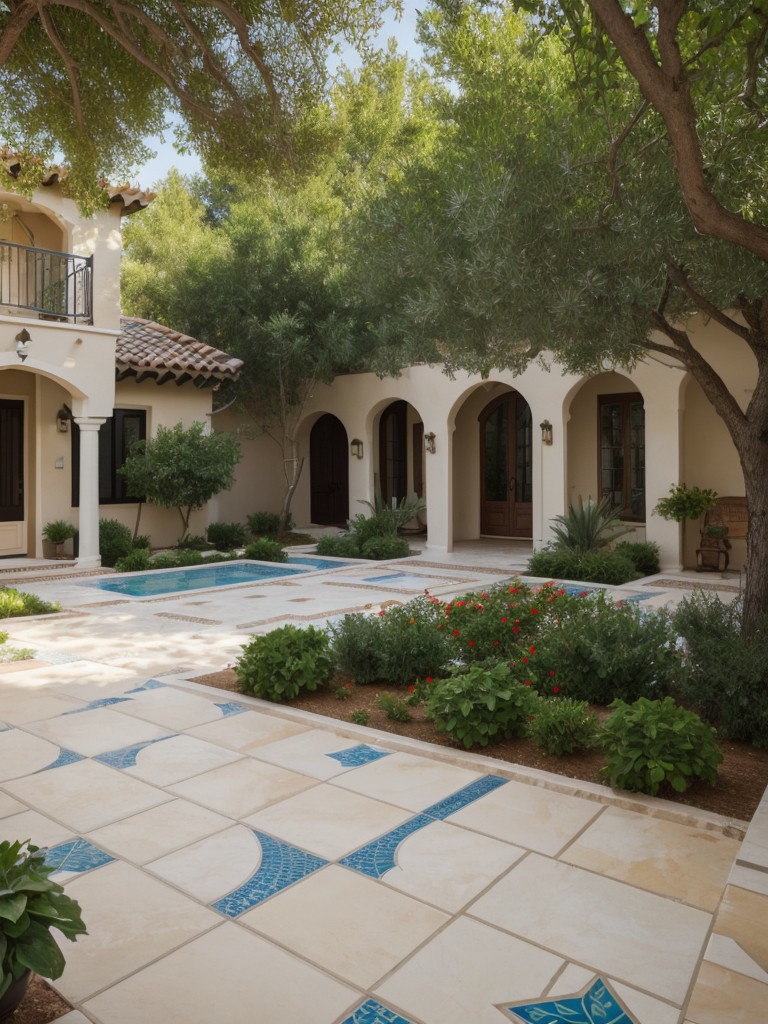 mediterranean-inspired-frontyard-design-featuring-beautiful-tile-work-colorful-foliage-charming-courtyard