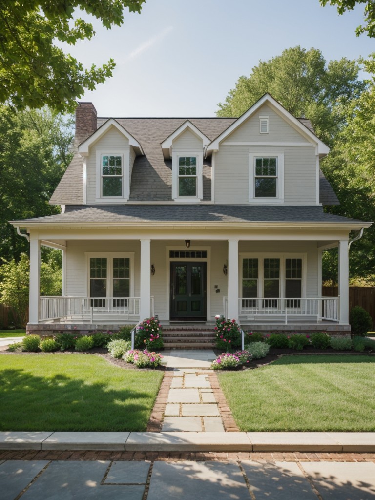 traditional-frontyard-design-classic-wrap-around-porch-lush-flower-beds-white-picket-fence
