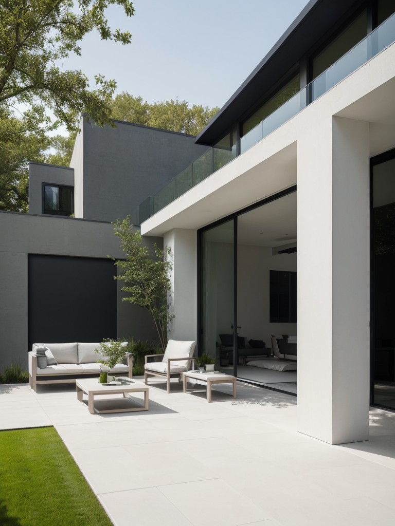 minimalist-frontyard-ideas-simple-geometric-shapes-monochromatic-color-scheme-sleek-outdoor-furniture