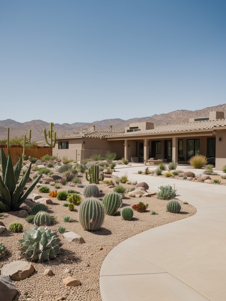 desert-inspired-frontyard-landscaping-cacti-succulents-gravel-pathways-low-water-drought-tolerant-garden