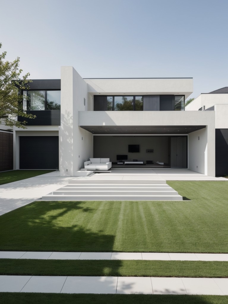 minimalist-frontyard-ideas-sleek-geometric-designs-monochromatic-color-palette-providing-clean-contemporary-look