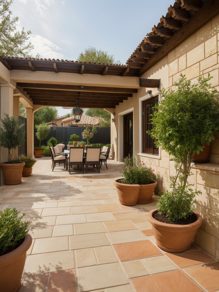 mediterranean-inspired-frontyard-landscaping-terracotta-planters-fragrant-herbs-quaint-tiled-patio-area-outdoor-dining