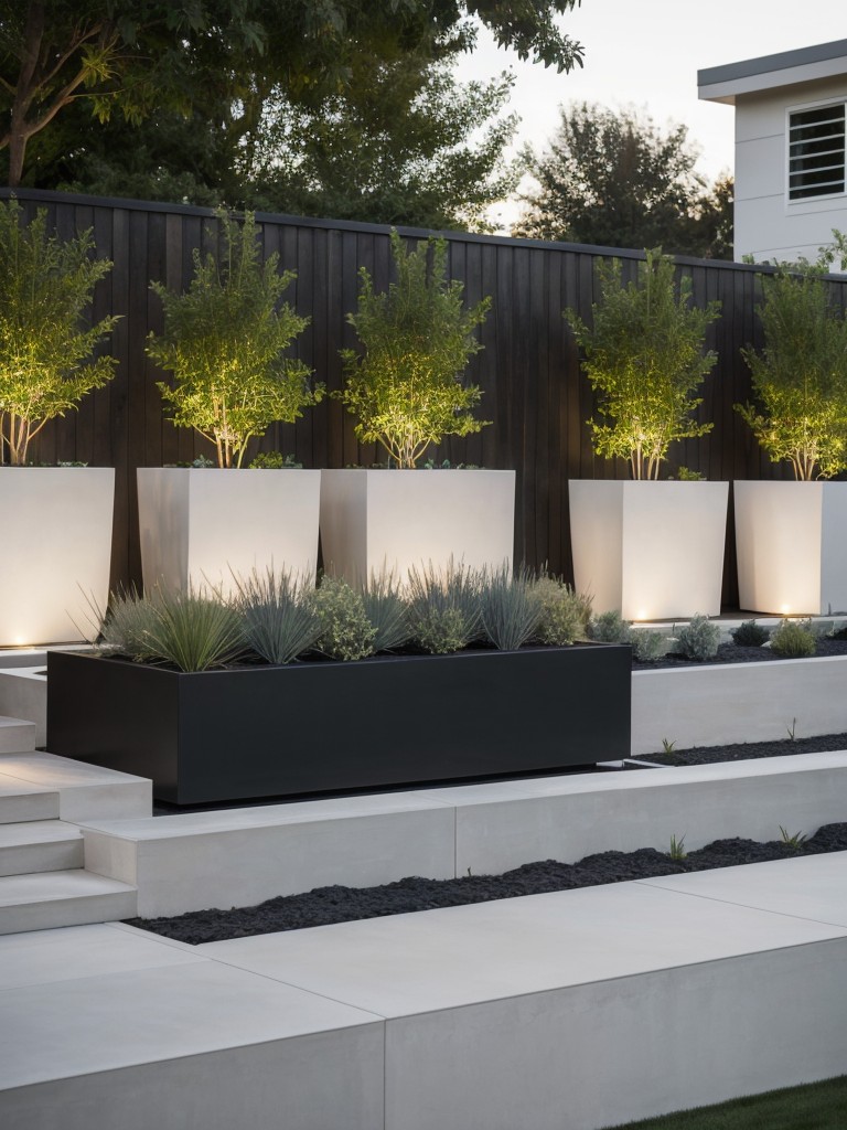 contemporary-frontyard-design-ideas-combining-sleek-outdoor-lighting-minimalist-planters-geometric-patterns-chic-modern-look