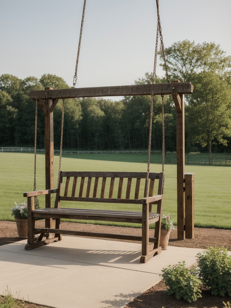 farmhouse-frontyard-design-concepts-highlighting-vintage-decor-rustic-wooden-bench-charming-swing-cozy-country-inspired-look