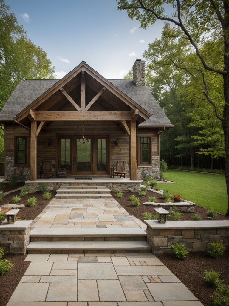 rustic-frontyard-design-natural-stone-pathways-wooden-fencing-inviting-porch-swing