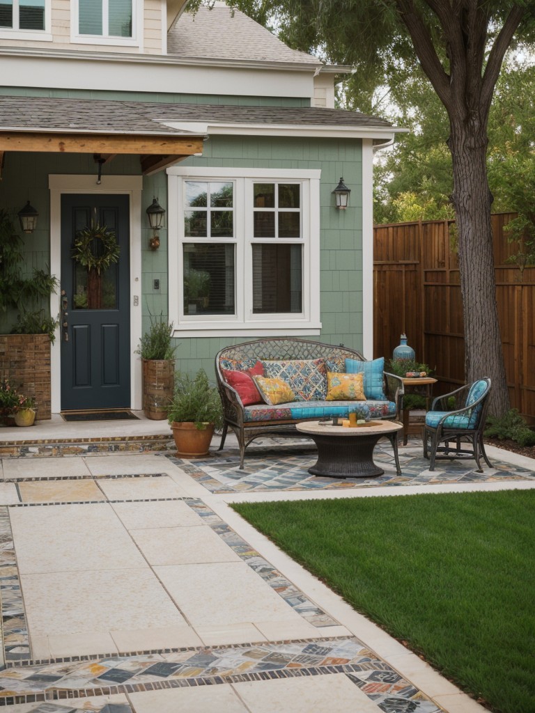 eclectic-frontyard-designs-that-fuse-different-styles-textures-incorporating-elements-like-vintage-furniture-colorful-mosaic-tiles-art-installations