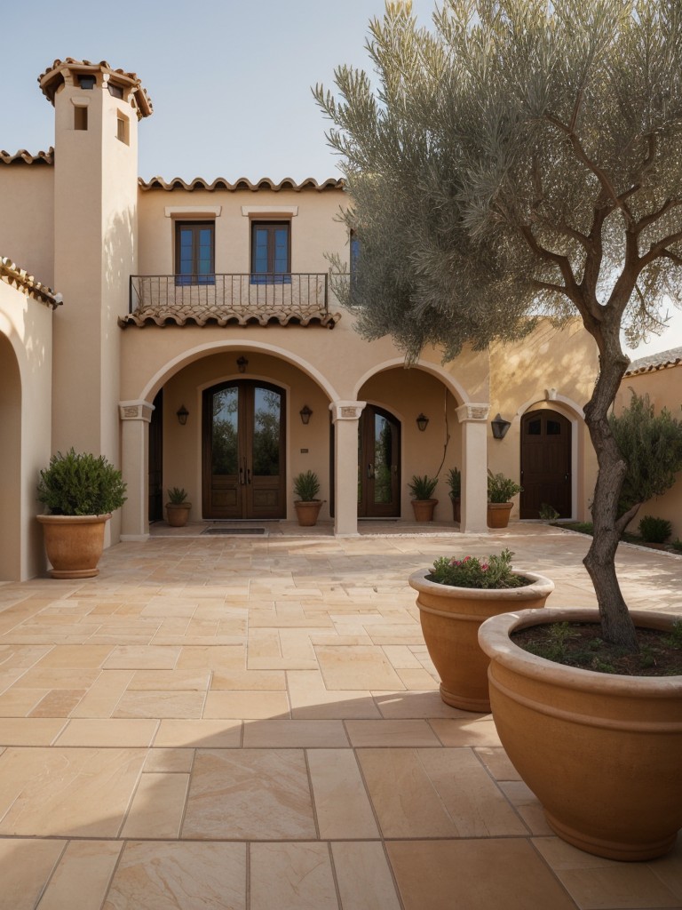 mediterranean-inspired-frontyard-landscapes-featuring-terracotta-tiles-olive-trees-vibrant-pottery-bringing-touch-rustic-elegance-to-outdoors